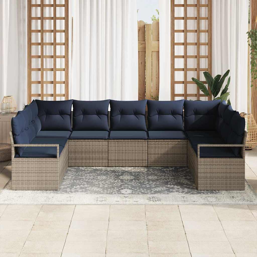 Sofa Set mit Kissen 7 pcs Grau Poly-Rattan