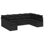 Sofa Set mit Kissen 9 pcs Schwarz Poly Rattan