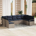 Sofa Set mit Kissen 9 pcs Grau Poly-Rattan