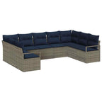 Sofa Set mit Kissen 9 pcs Grau Poly-Rattan