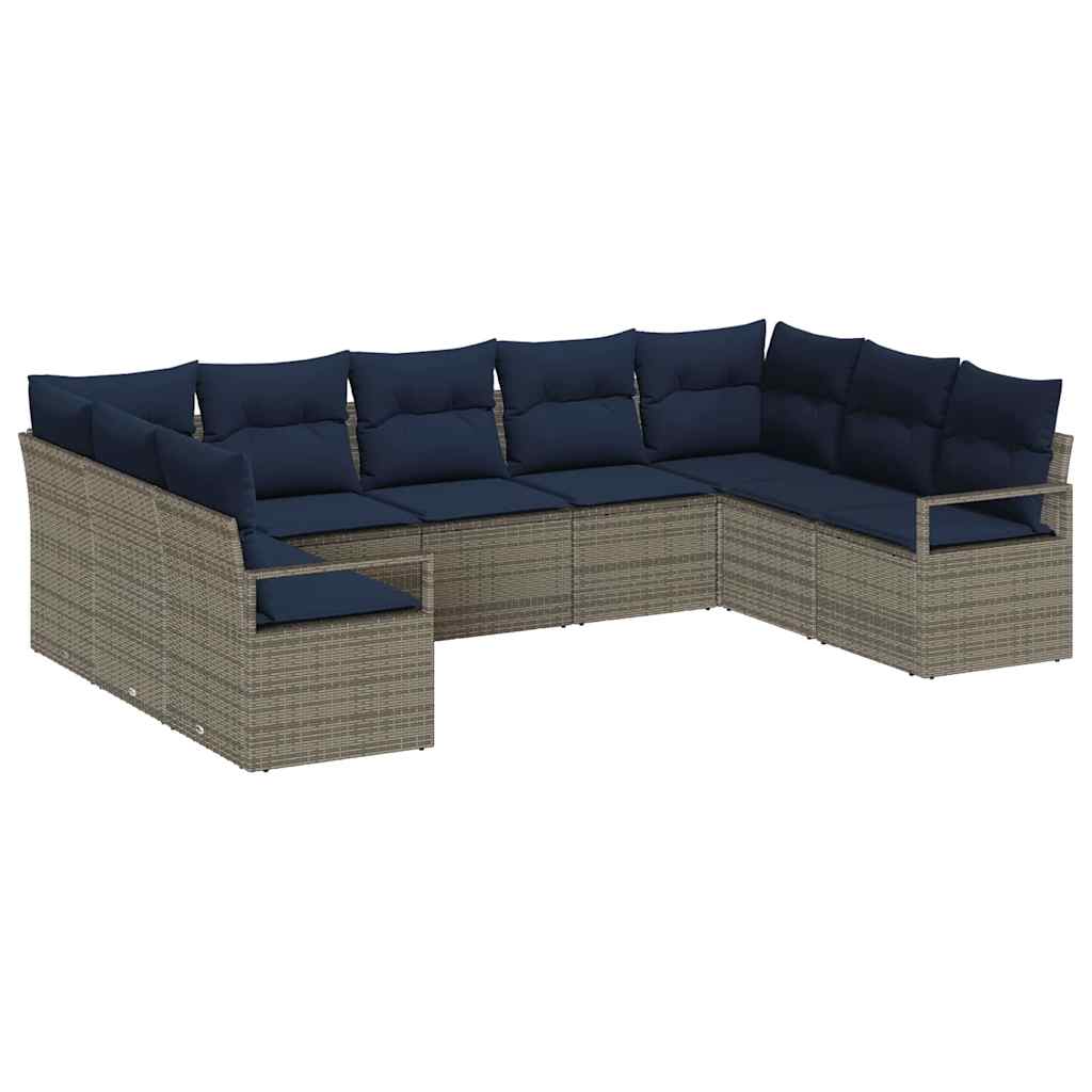 Sofa Set mit Kissen 9 pcs Grau Poly-Rattan