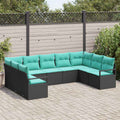 Sofa Set mit Kissen 9 pcs Schwarz Poly Rattan