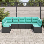 Sofa Set mit Kissen 9 pcs Schwarz Poly Rattan