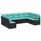 Sofa Set mit Kissen 9 pcs Schwarz Poly Rattan