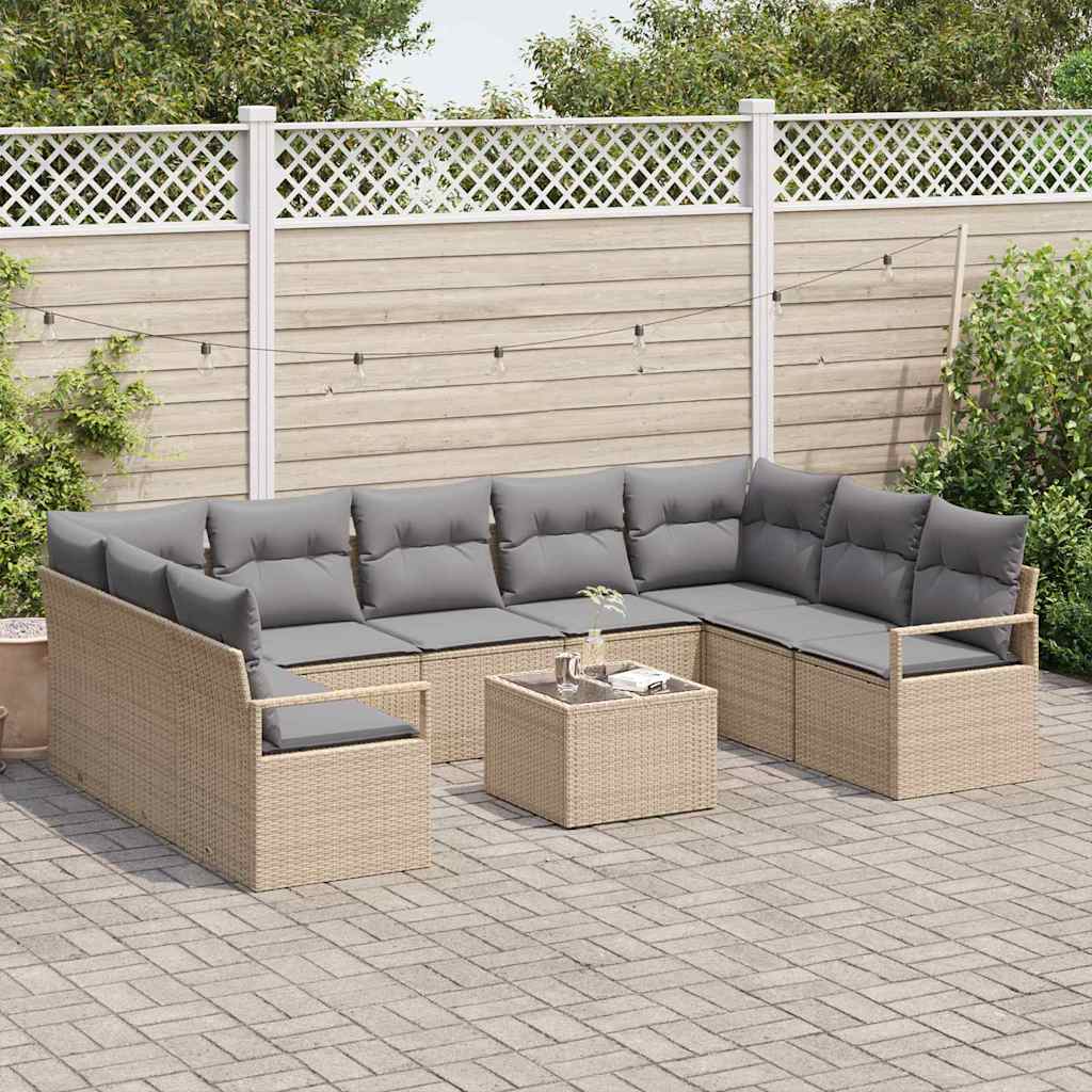 Sofa Set mit Kissen 10 pcs Beige Poly Rattan