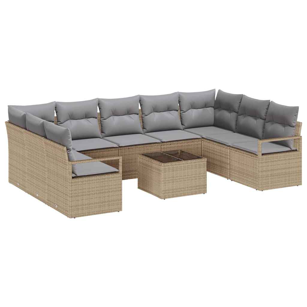 Sofa Set mit Kissen 10 pcs Beige Poly Rattan