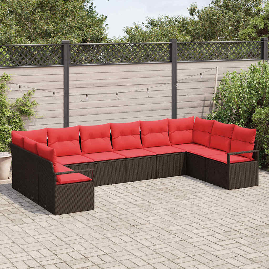 Sofa Set mit Kissen 10 pcs Braun Poly Rattan