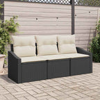 Sofa Set mit Kissen 3 pcs Schwarz Poly-Rattan