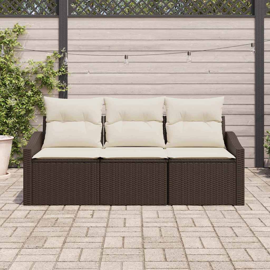 Sofa Set mit Kissen 3 pcs Braun Poly-Rattan