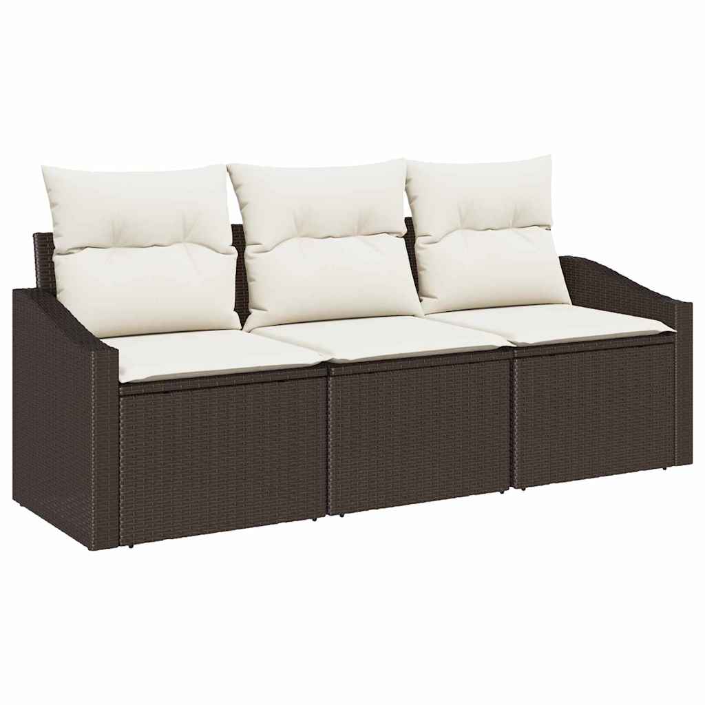 Sofa Set mit Kissen 3 pcs Braun Poly-Rattan