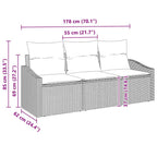 Sofa Set mit Kissen 3 pcs Schwarz Poly Rattan