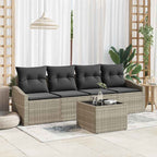 Sofa Set mit Kissen mit Kissen 5 pcs Hellgrau Poly Rattan