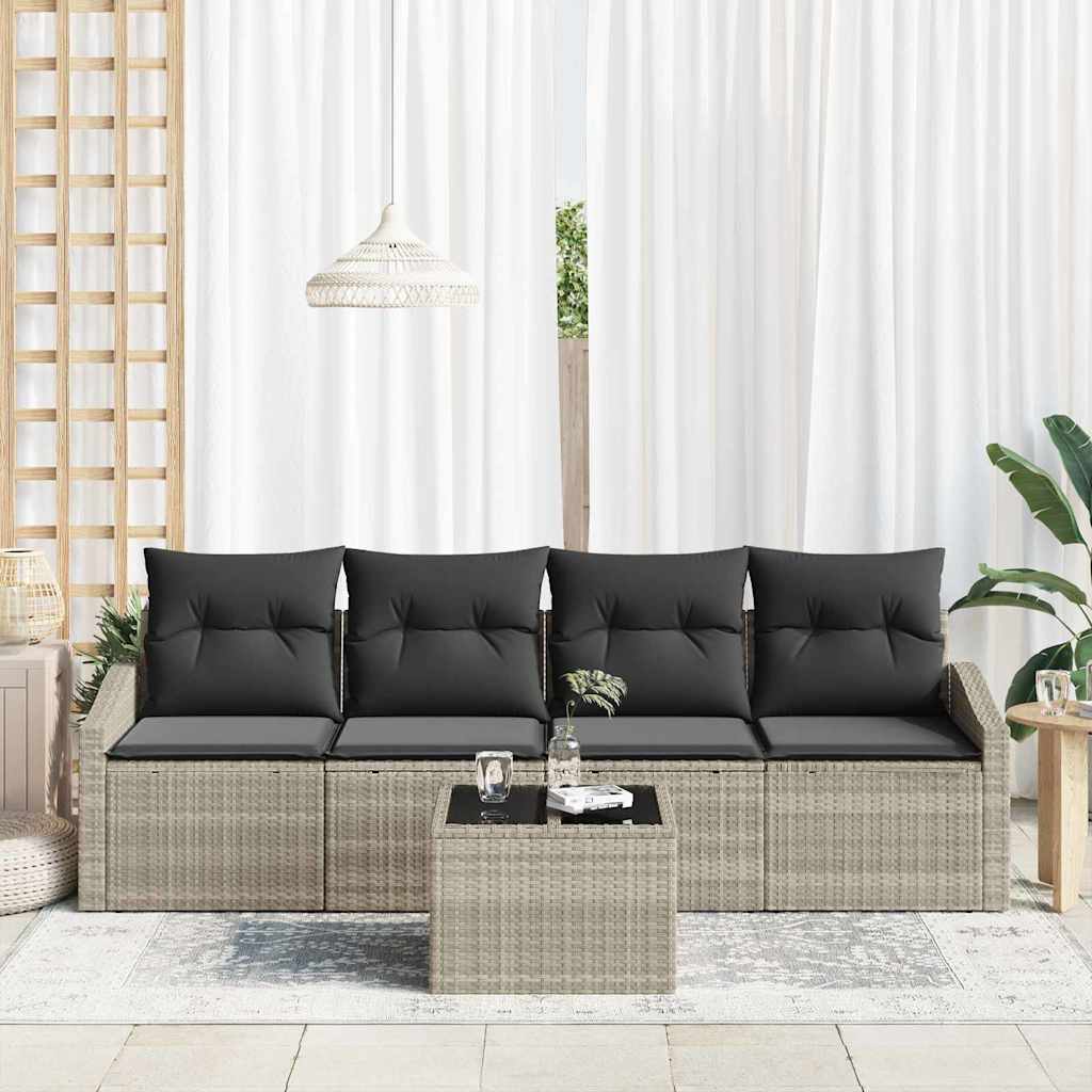 Sofa Set mit Kissen mit Kissen 5 pcs Hellgrau Poly Rattan