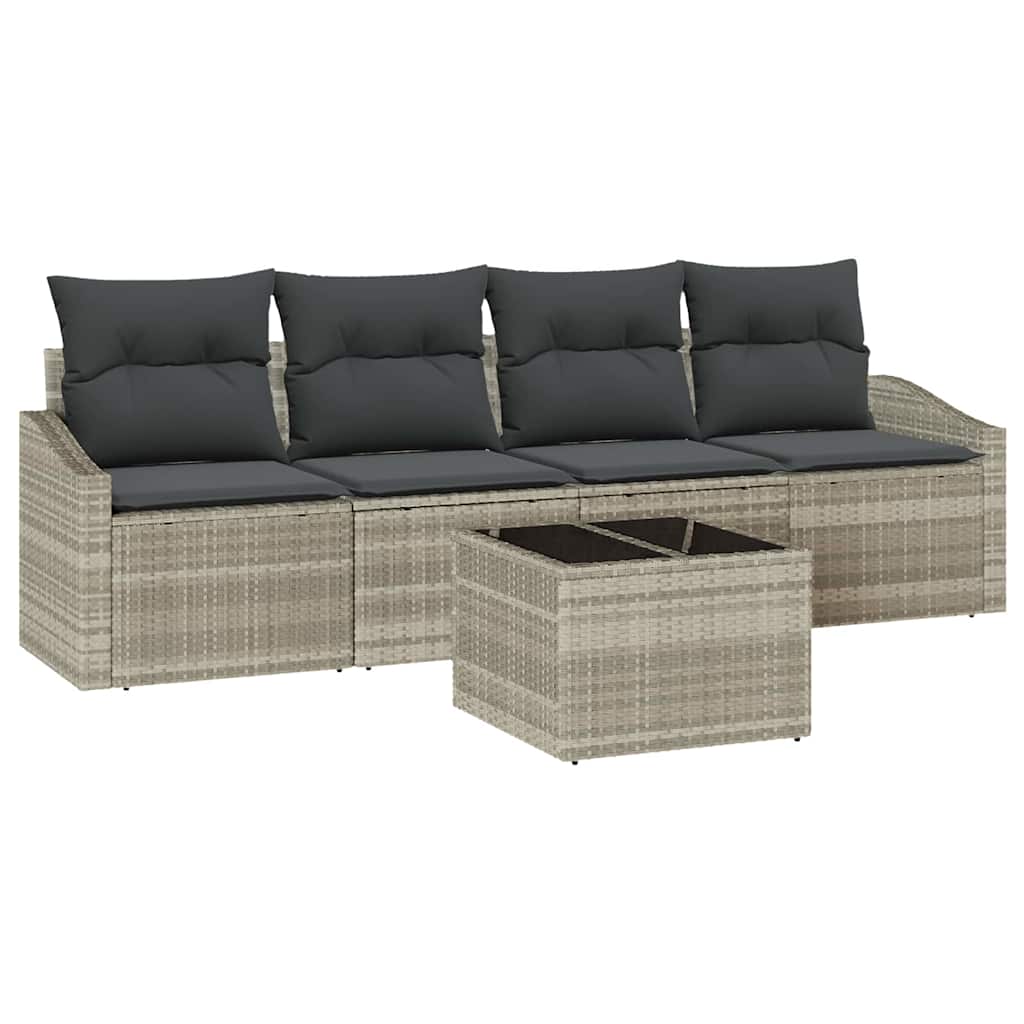 Sofa Set mit Kissen mit Kissen 5 pcs Hellgrau Poly Rattan