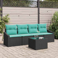 Sofa Set mit Kissen 5 pcs Schwarz und Türkis Poly Rattan