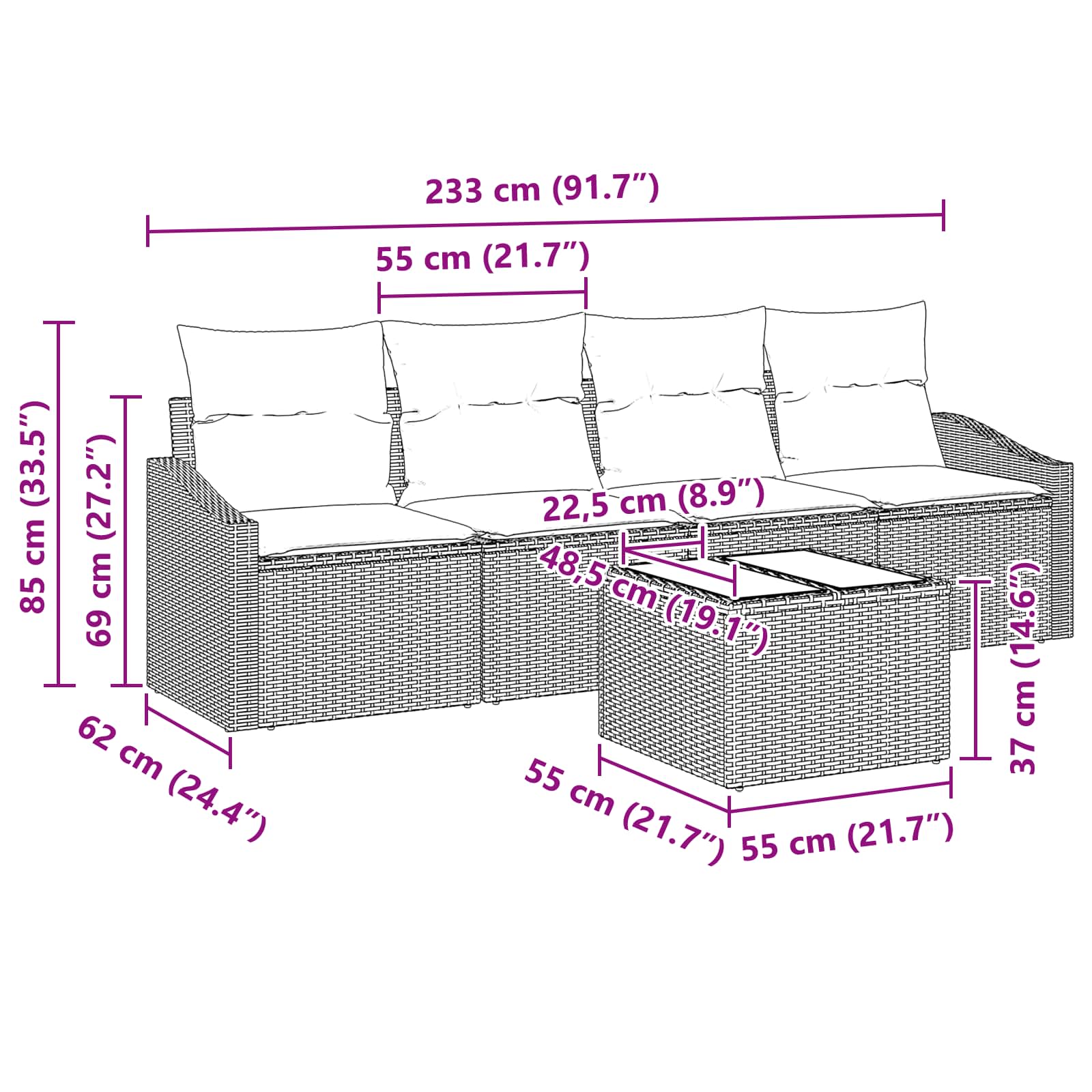 Sofa Set mit Kissen 5 pcs Schwarz und Türkis Poly Rattan