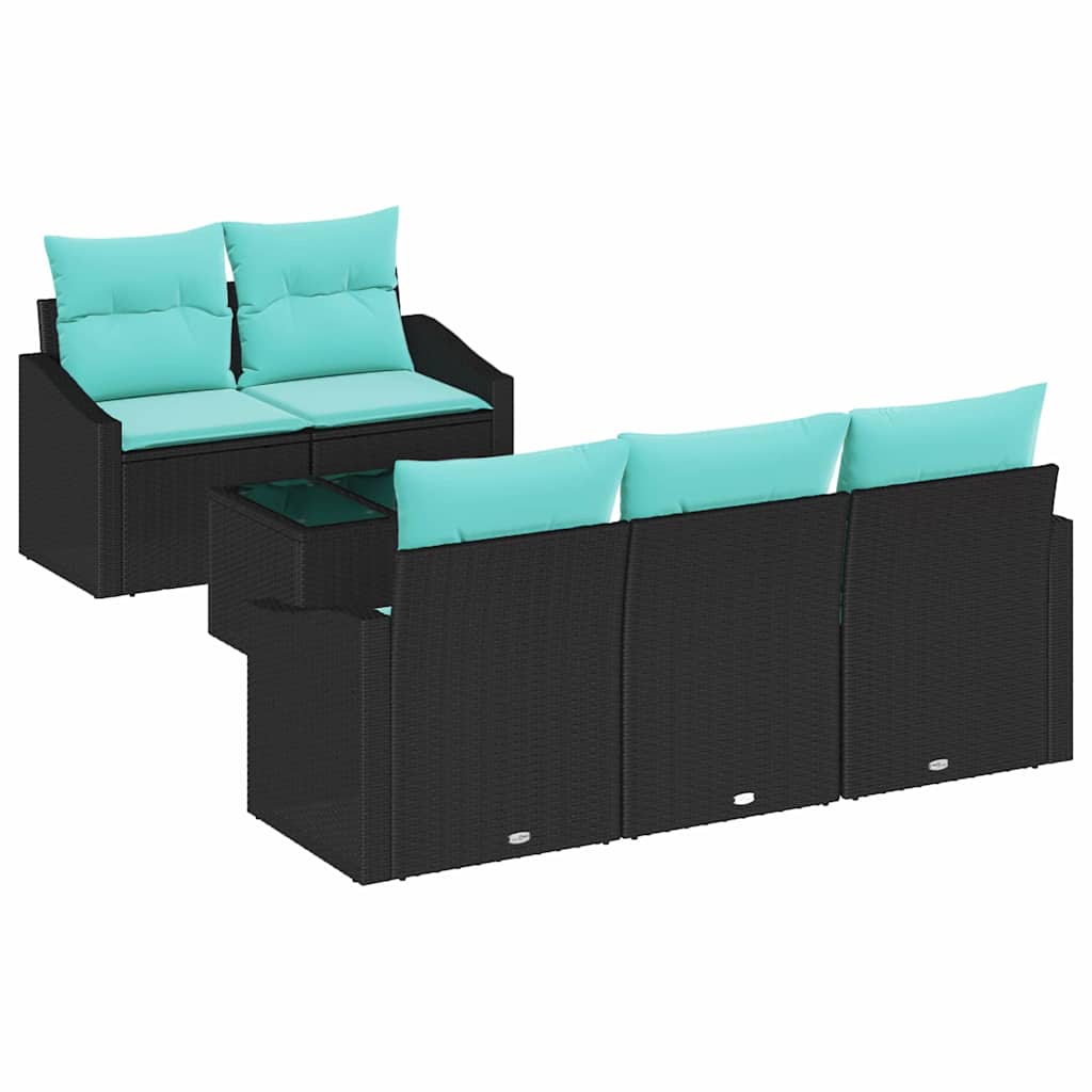 Sofa Set mit Kissen 6 pcs Schwarz und Türkis Poly Rattan