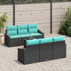 Sofa Set mit Kissen 7 pcs Schwarz und Türkis Poly Rattan