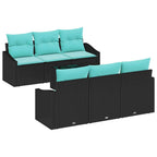 Sofa Set mit Kissen 7 pcs Schwarz und Türkis Poly Rattan