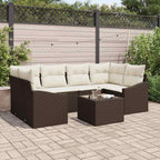 Sofa Set mit Kissen 7 pcs Braun und Creme Poly-Rattan