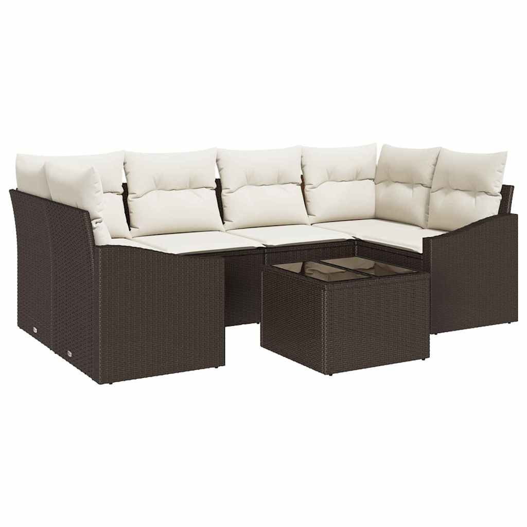 Sofa Set mit Kissen 7 pcs Braun und Creme Poly-Rattan