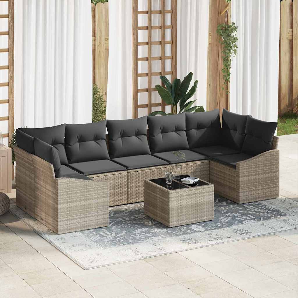 Sofa Set mit Kissen Hellgrau 55 x 55 x 37 cm Poly Rattan