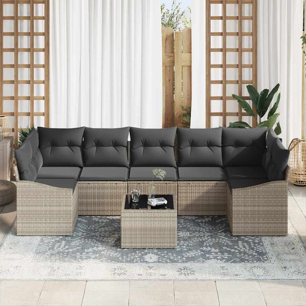 Sofa Set mit Kissen Hellgrau 55 x 55 x 37 cm Poly Rattan