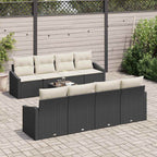 Sofa Set mit Kissen 9 pcs Schwarz und Creme Poly Rattan
