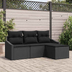 Sofa Set mit Kissen 4 pcs Schwarz Poly Rattan