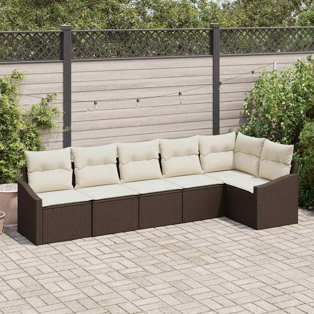 Sofa Set mit Kissen 6 pcs Braun Poly-Rattan