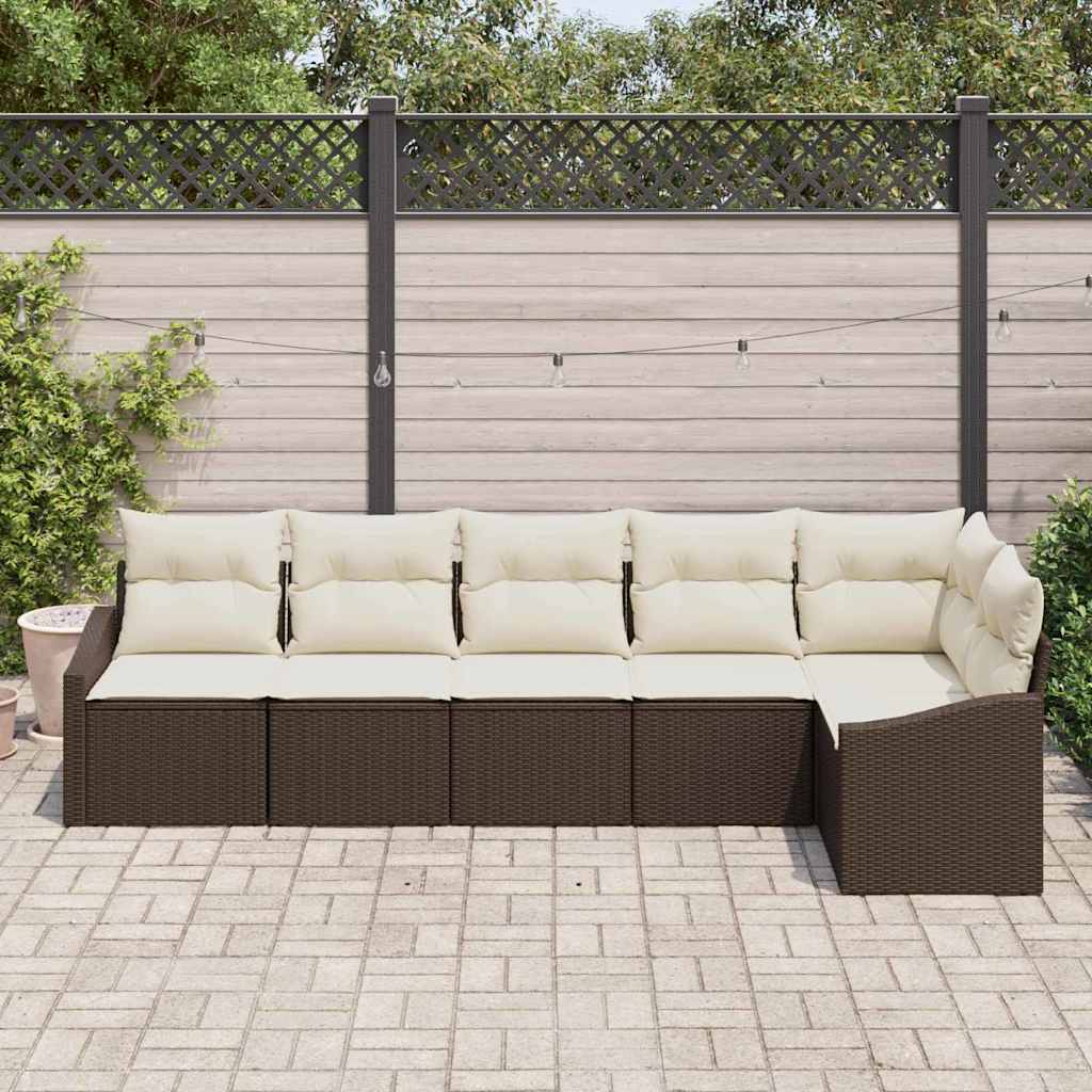 Sofa Set mit Kissen 6 pcs Braun Poly-Rattan