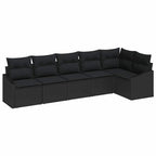 Sofa Set mit Kissen 6 pcs Schwarz Poly-Rattan