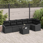 Sofa Set mit Kissen 7 pcs Schwarz Poly-Rattan
