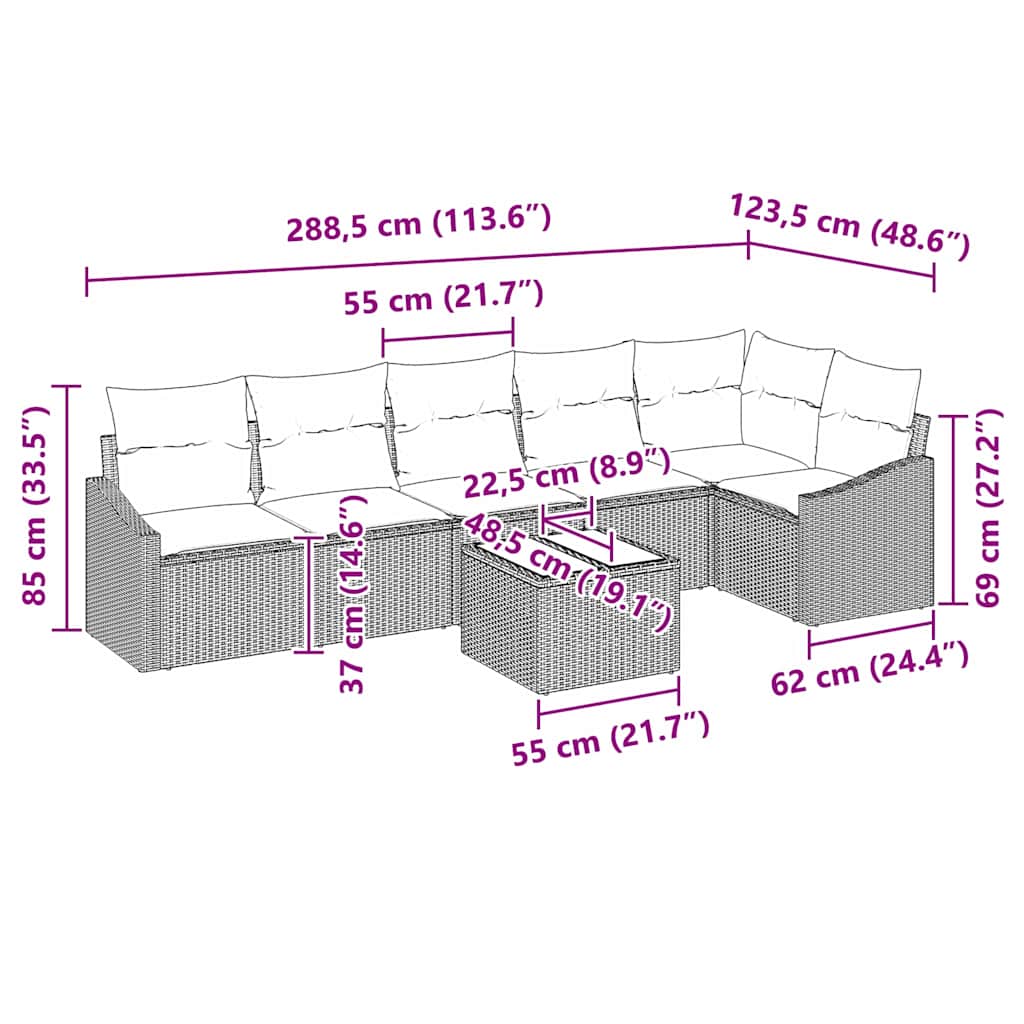 Sofa Set mit Kissen 7 pcs Schwarz Poly-Rattan