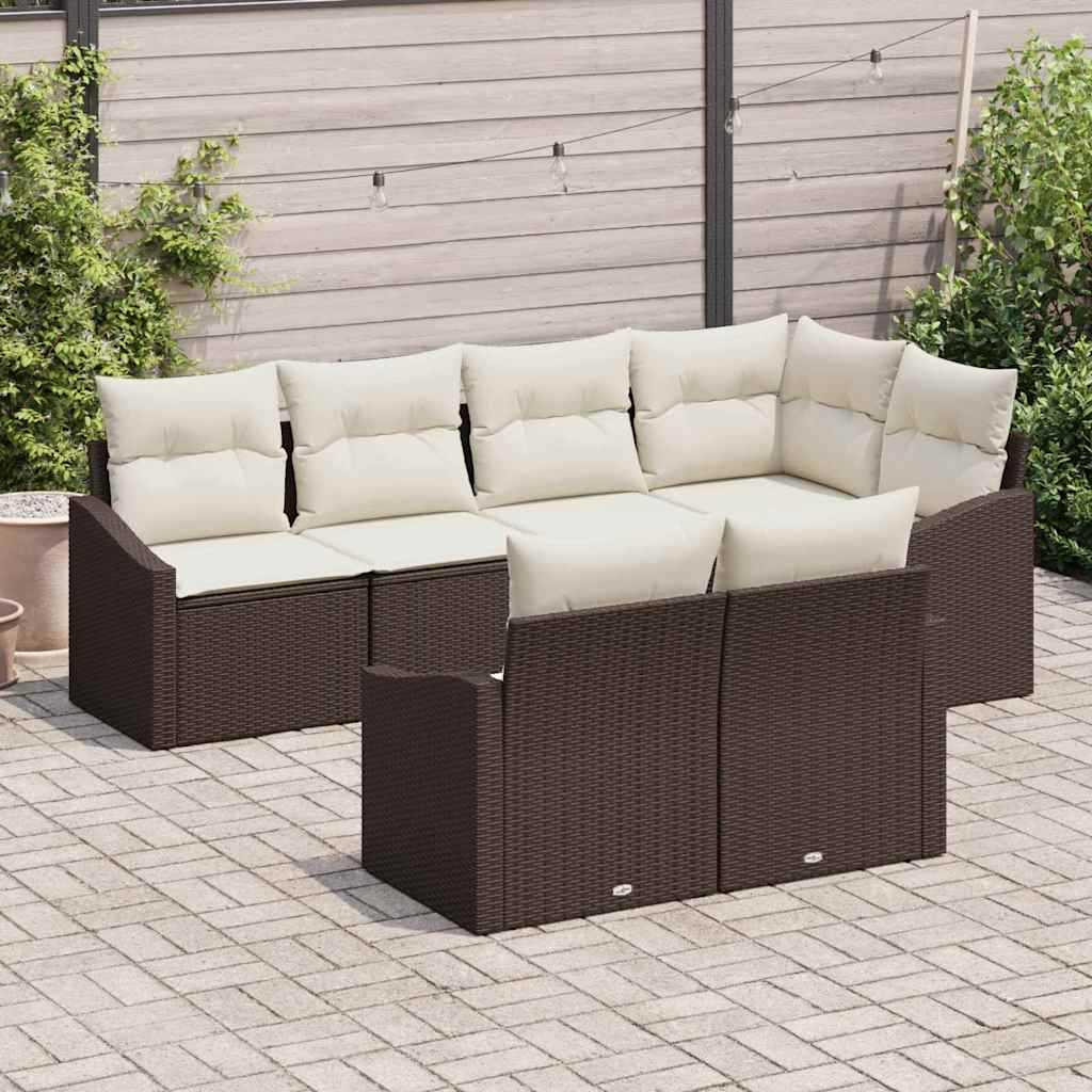 Sofa Set mit Kissen 7 pcs Braun Poly Rattan