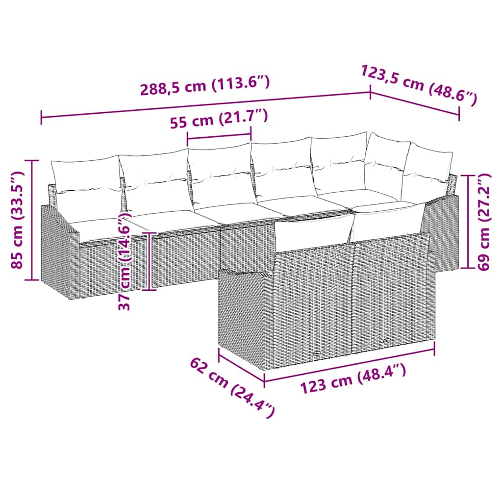 Sofa Set mit Kissen 8 pcs Braun Poly Rattan
