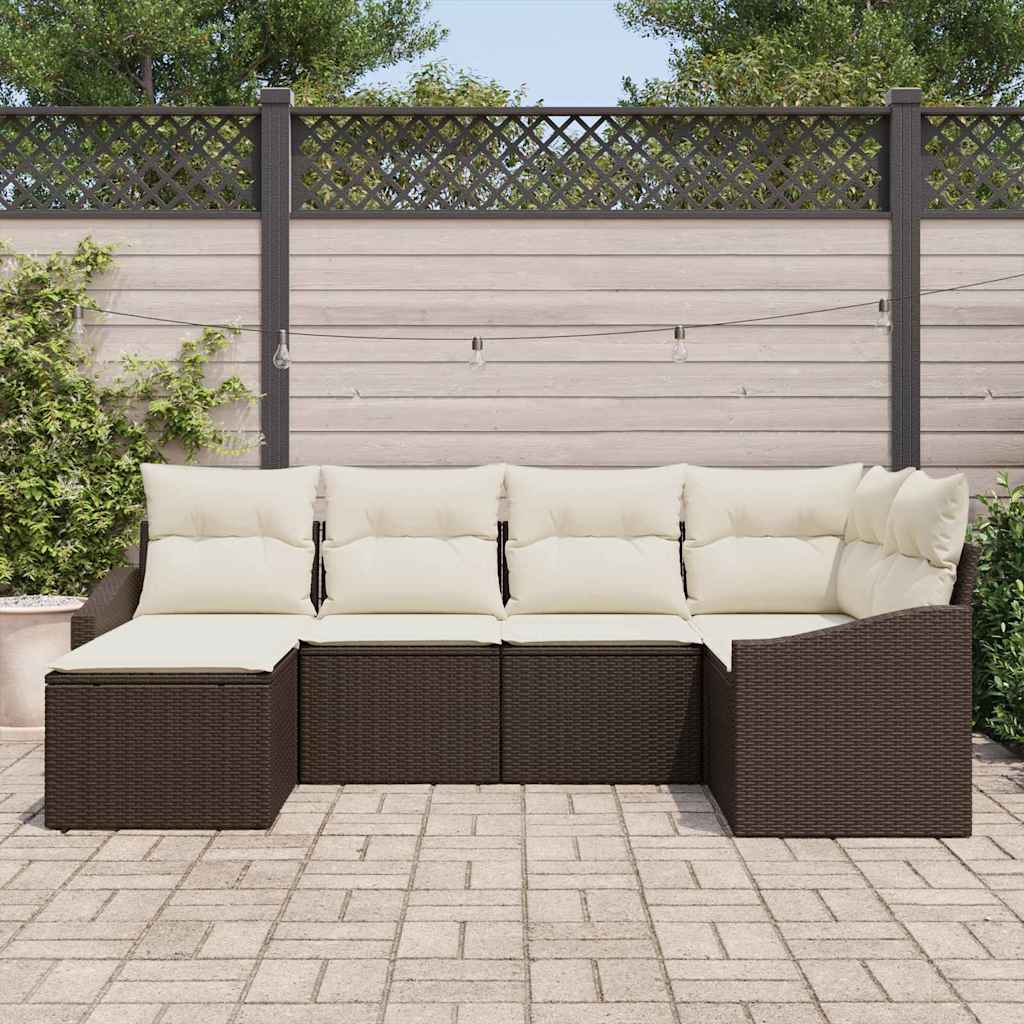 Sofa Set mit Kissen 6 pcs Braun Poly-Rattan