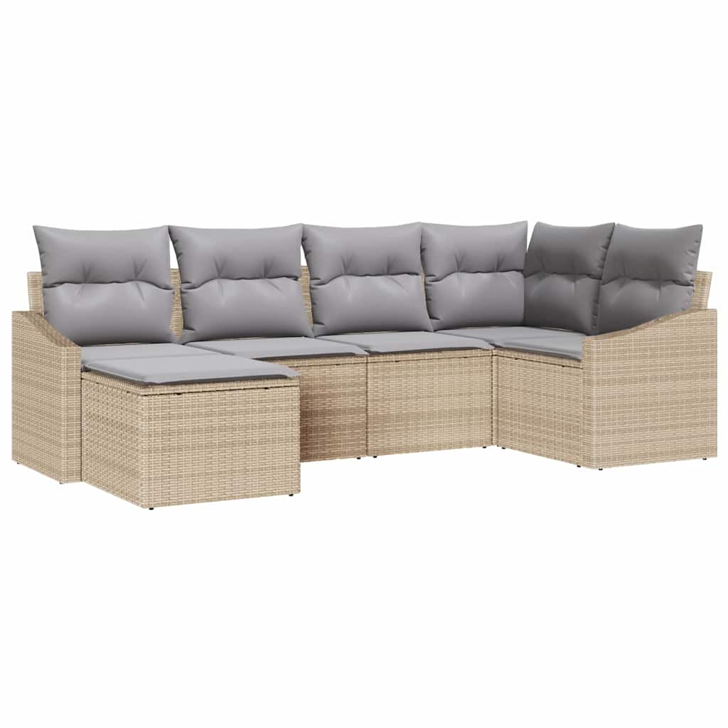 Sofa Set mit Kissen 6 pcs Beige Poly Rattan