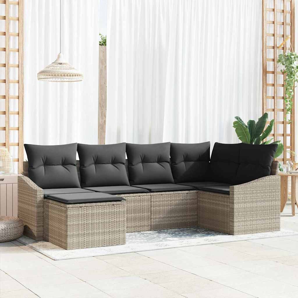 Sofa Set mit Kissen 6 pcs Hellgrau Poly-Rattan