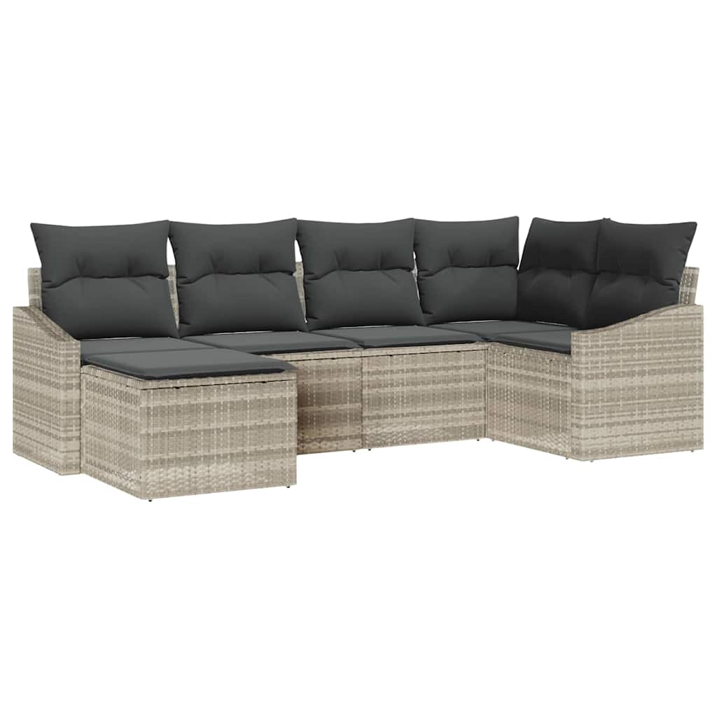 Sofa Set mit Kissen 6 pcs Hellgrau Poly-Rattan