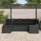 Sofa Set mit Kissen 6 pcs Schwarz Poly-Rattan