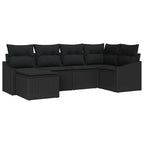 Sofa Set mit Kissen 6 pcs Schwarz Poly-Rattan