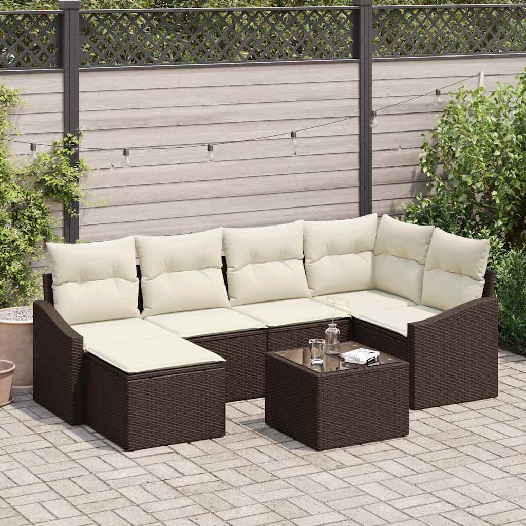 Sofa Set mit Kissen 7 pcs Braun Poly Rattan