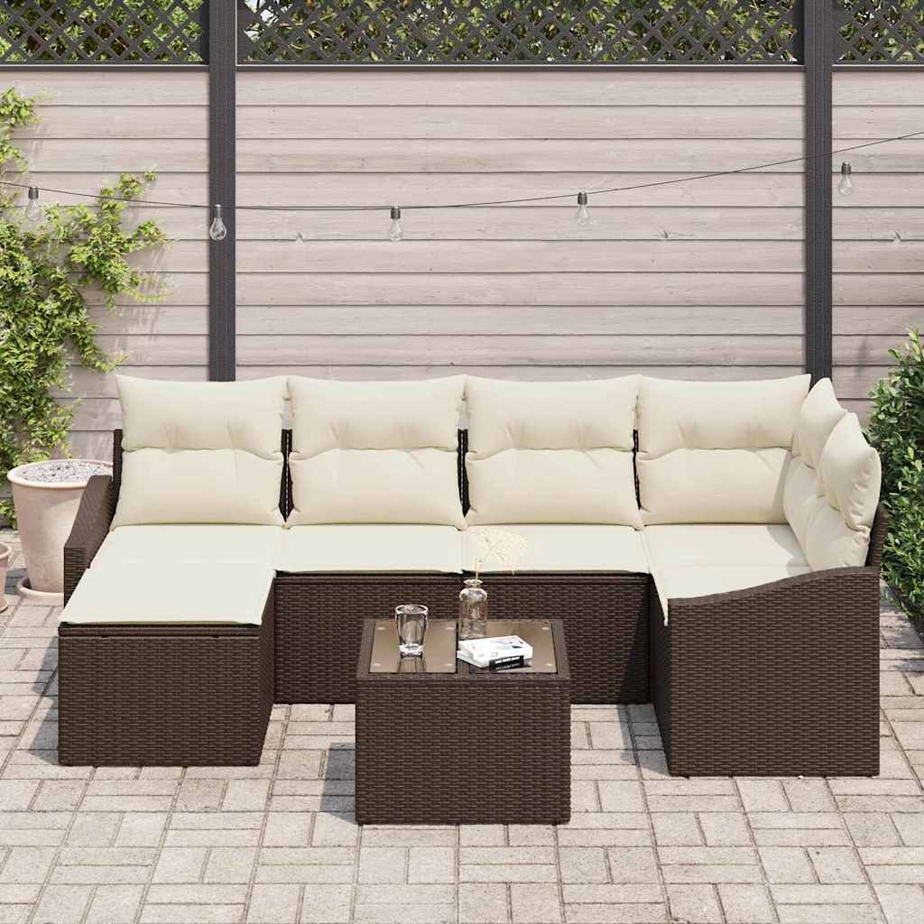 Sofa Set mit Kissen 7 pcs Braun Poly Rattan