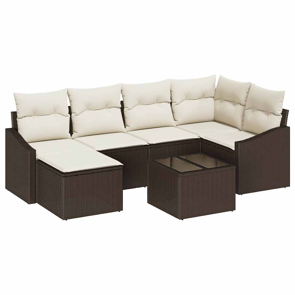 Sofa Set mit Kissen 7 pcs Braun Poly Rattan