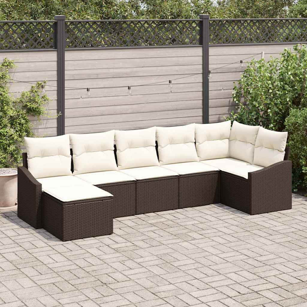 Sofa Set mit Kissen 7 pcs Braun Poly Rattan