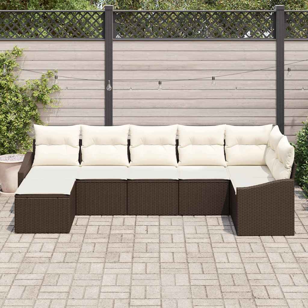 Sofa Set mit Kissen 7 pcs Braun Poly Rattan