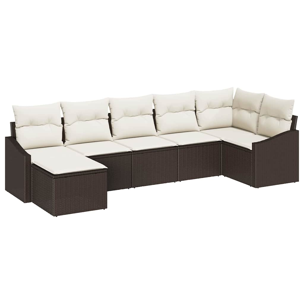 Sofa Set mit Kissen 7 pcs Braun Poly Rattan