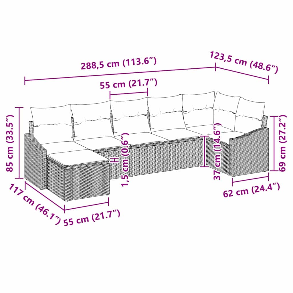 Sofa Set mit Kissen 7 pcs Braun Poly Rattan