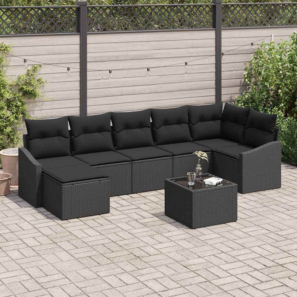 Sofa Set mit Kissen 8 pcs Schwarz Poly Rattan